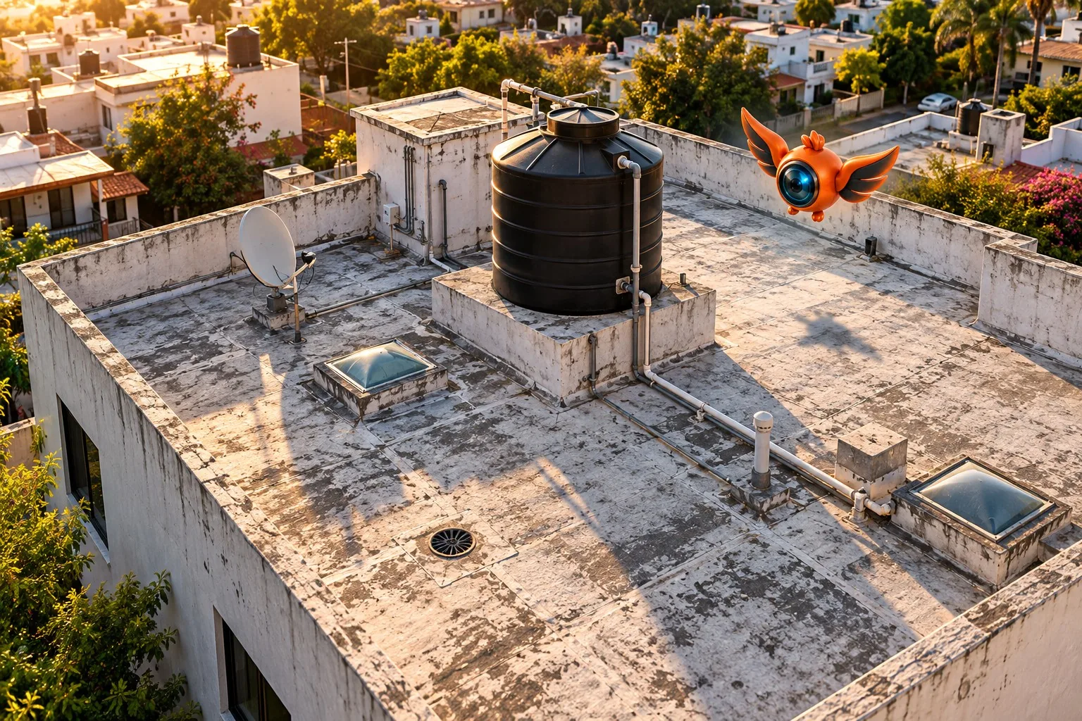 Vista aérea de una azotea durante una inspección visual